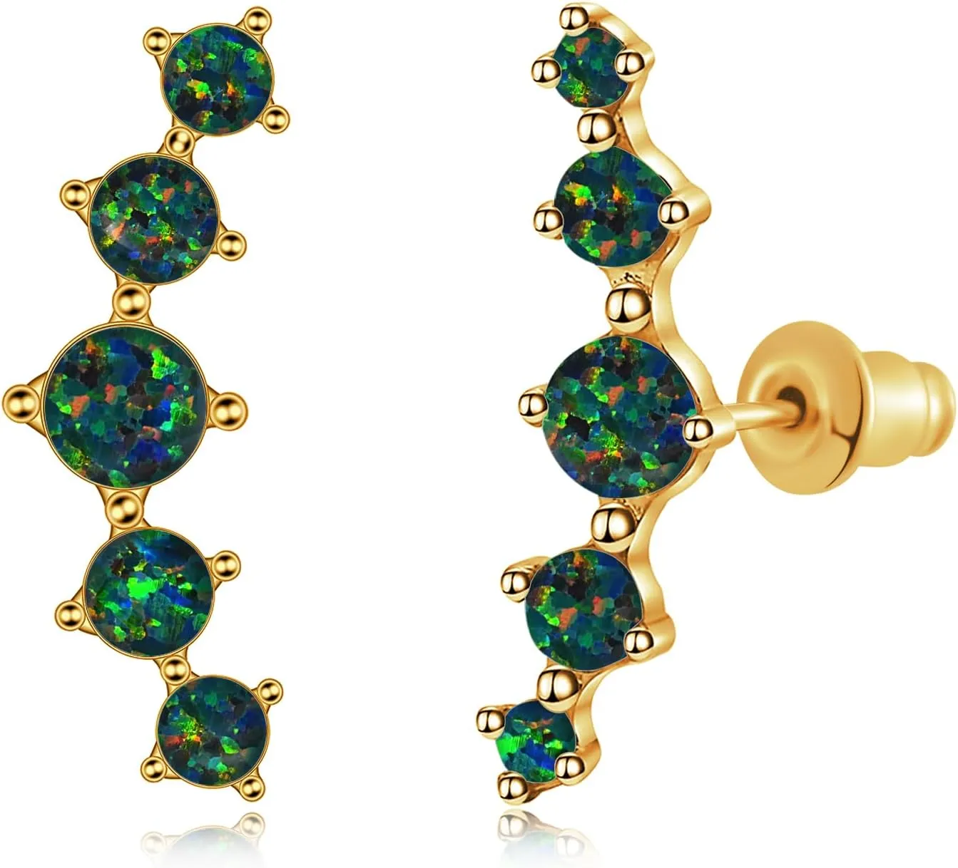 CiNily Opal Ear Crawler Earrings, 14K Gold Plated Cuff Climber Earrings Small Flat Back Stud Earrings Fashion Jewelry Mothers Day Gifts for Women Girls Hypoallergenic, White Gold, Rose Gold
