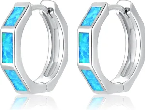 CiNily Opal Hoop Earrings for Women, Hexagon Huggie Earrings 14K White/Black/Gold Plated Hypoallergenic | Mini Hoop Earrings | Small Hoops for Sensitive Ear Christmas Halloween Jewelry Gifts