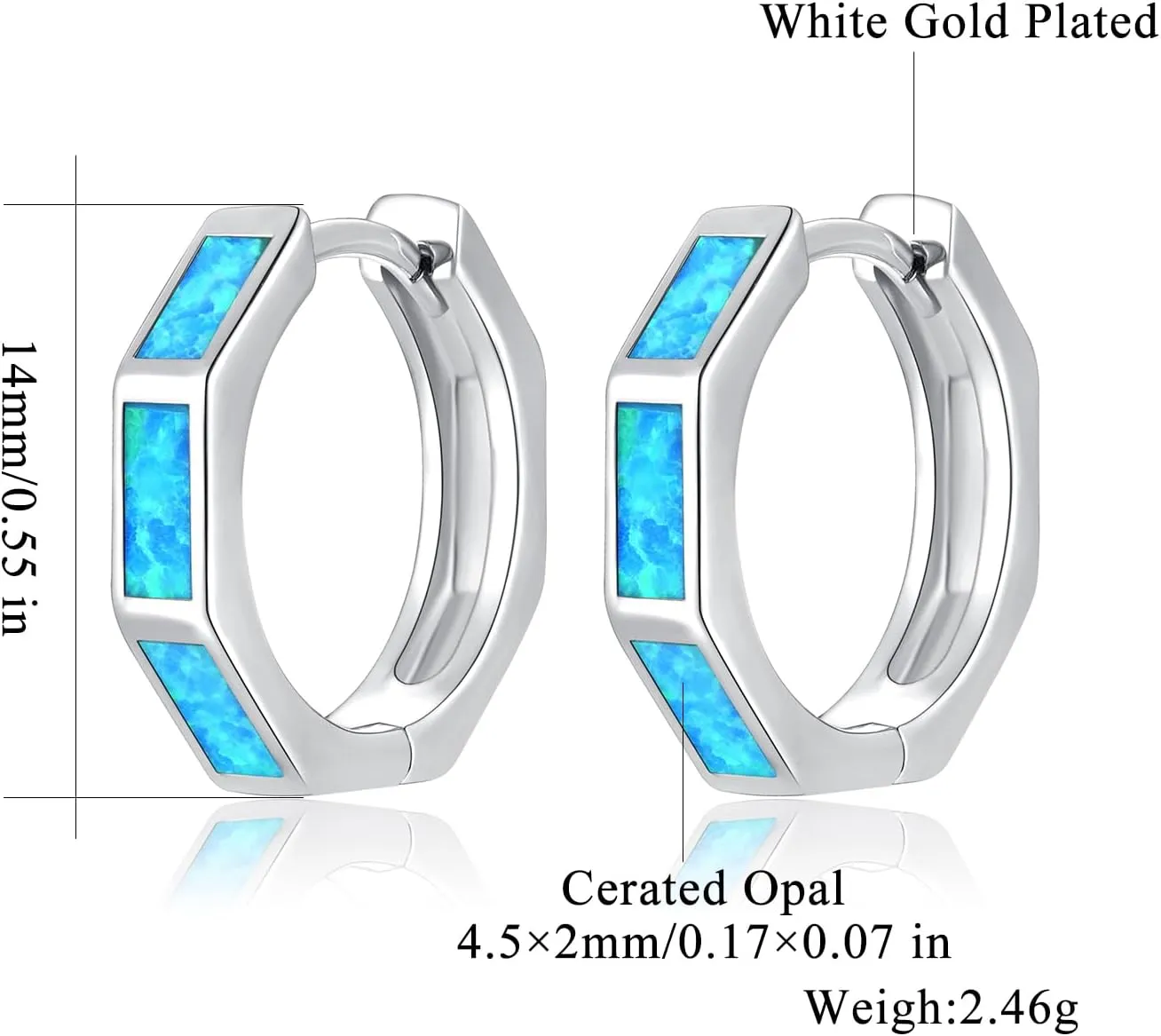 CiNily Opal Hoop Earrings for Women, Hexagon Huggie Earrings 14K White/Black/Gold Plated Hypoallergenic | Mini Hoop Earrings | Small Hoops for Sensitive Ear Christmas Halloween Jewelry Gifts