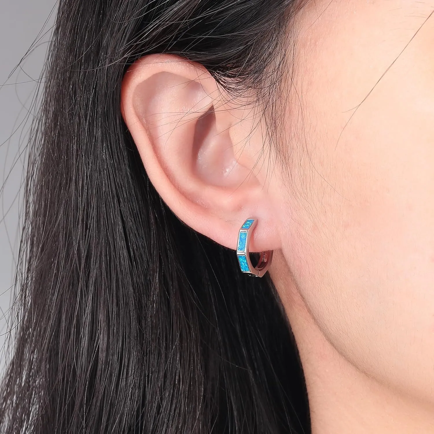 CiNily Opal Hoop Earrings for Women, Hexagon Huggie Earrings 14K White/Black/Gold Plated Hypoallergenic | Mini Hoop Earrings | Small Hoops for Sensitive Ear Christmas Halloween Jewelry Gifts