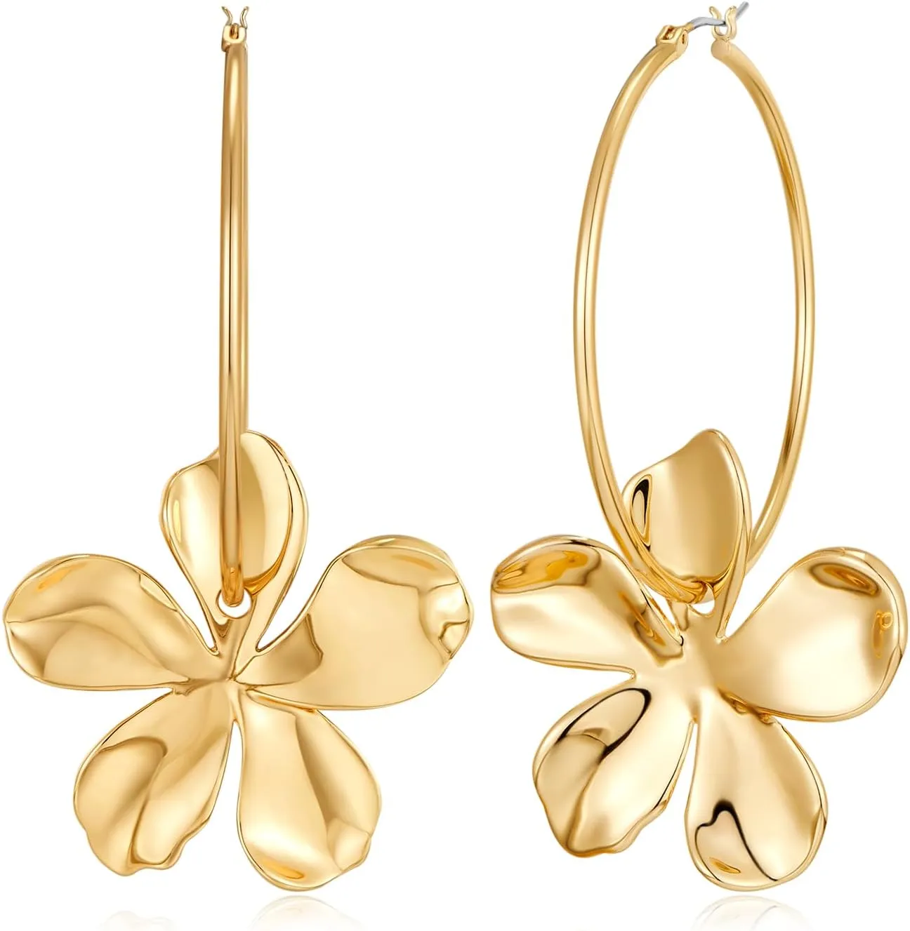 CLASSYZINT Gold Dangle Earrings for Women, 14K Gold Plated Plumeria Flower Dangle Earrings | Statement Earrings for Women | Chunky Gold Earrings