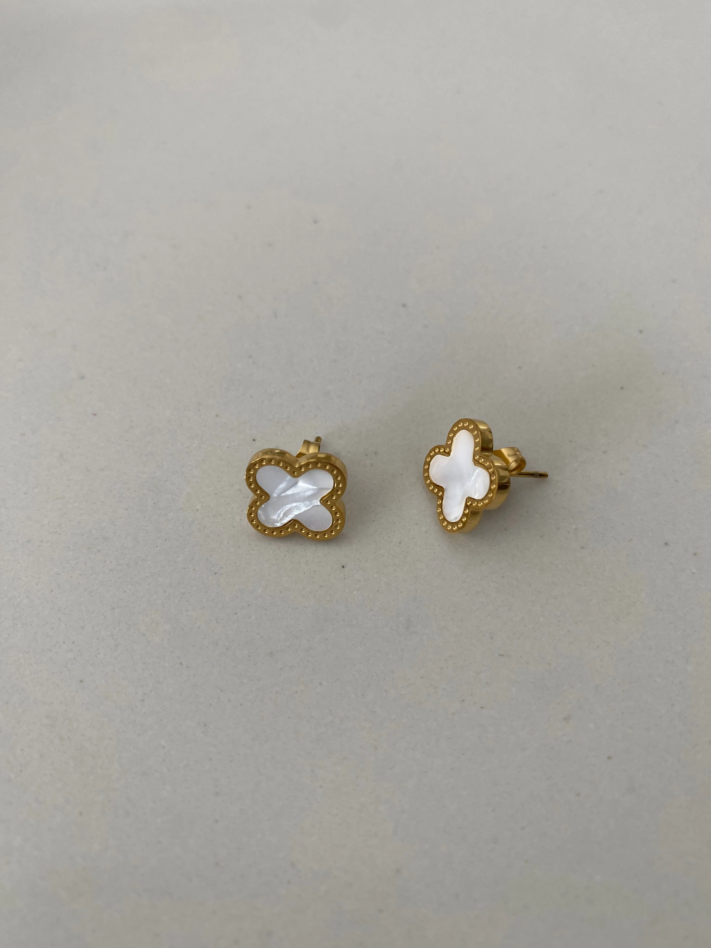 Clover Earrings - Gold & White