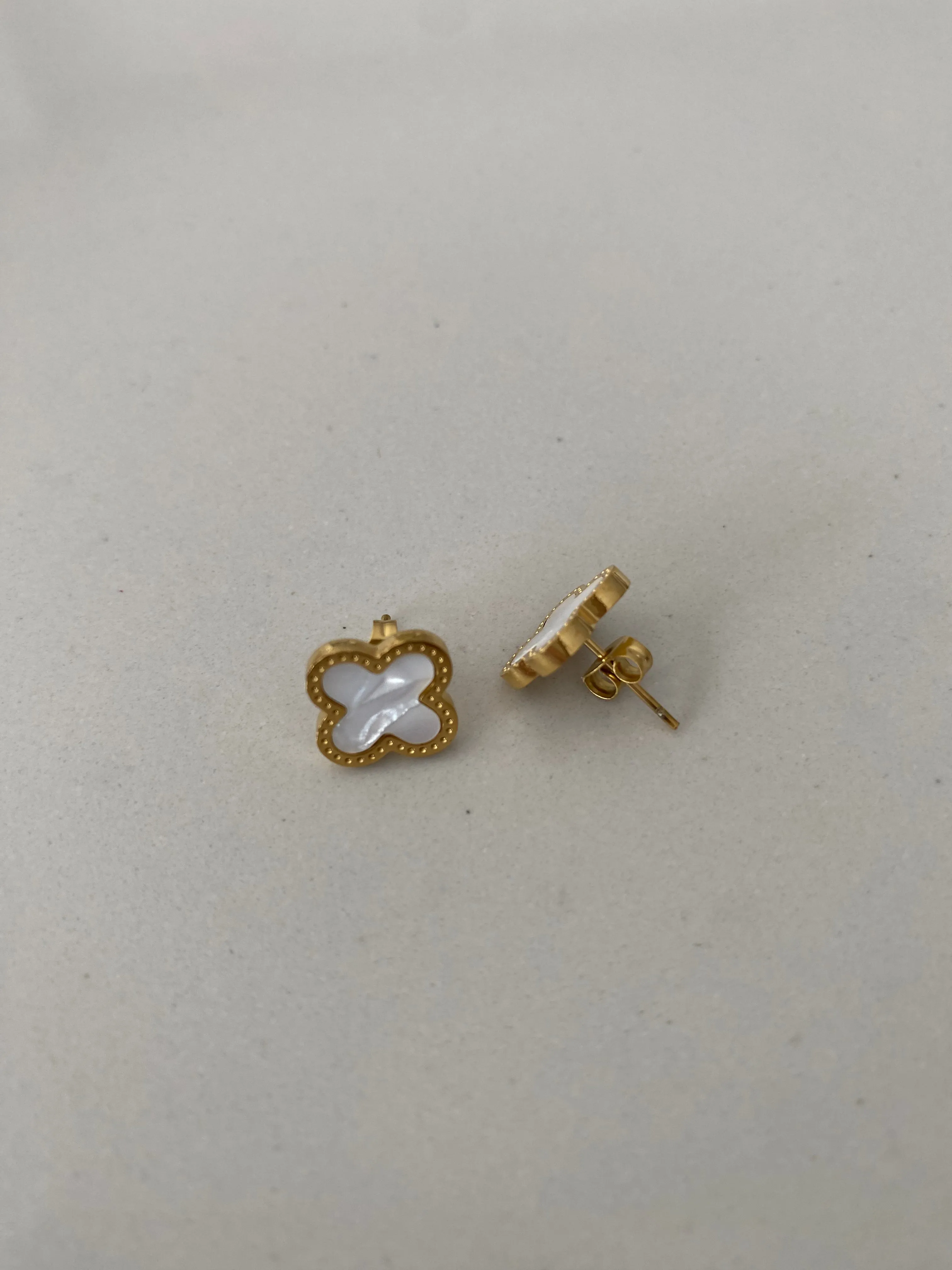 Clover Earrings - Gold & White