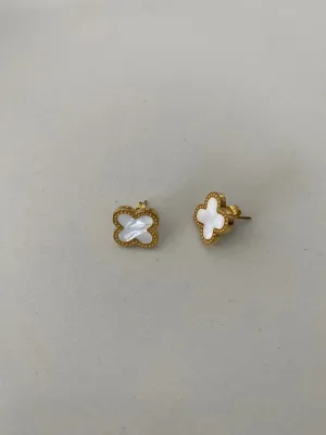 Clover Earrings - Gold & White