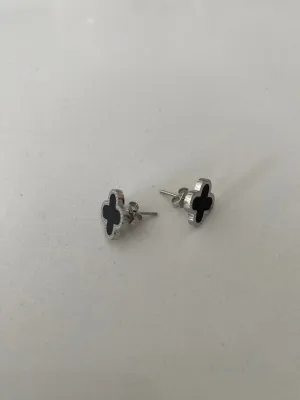 Clover Earrings - Silver & Black