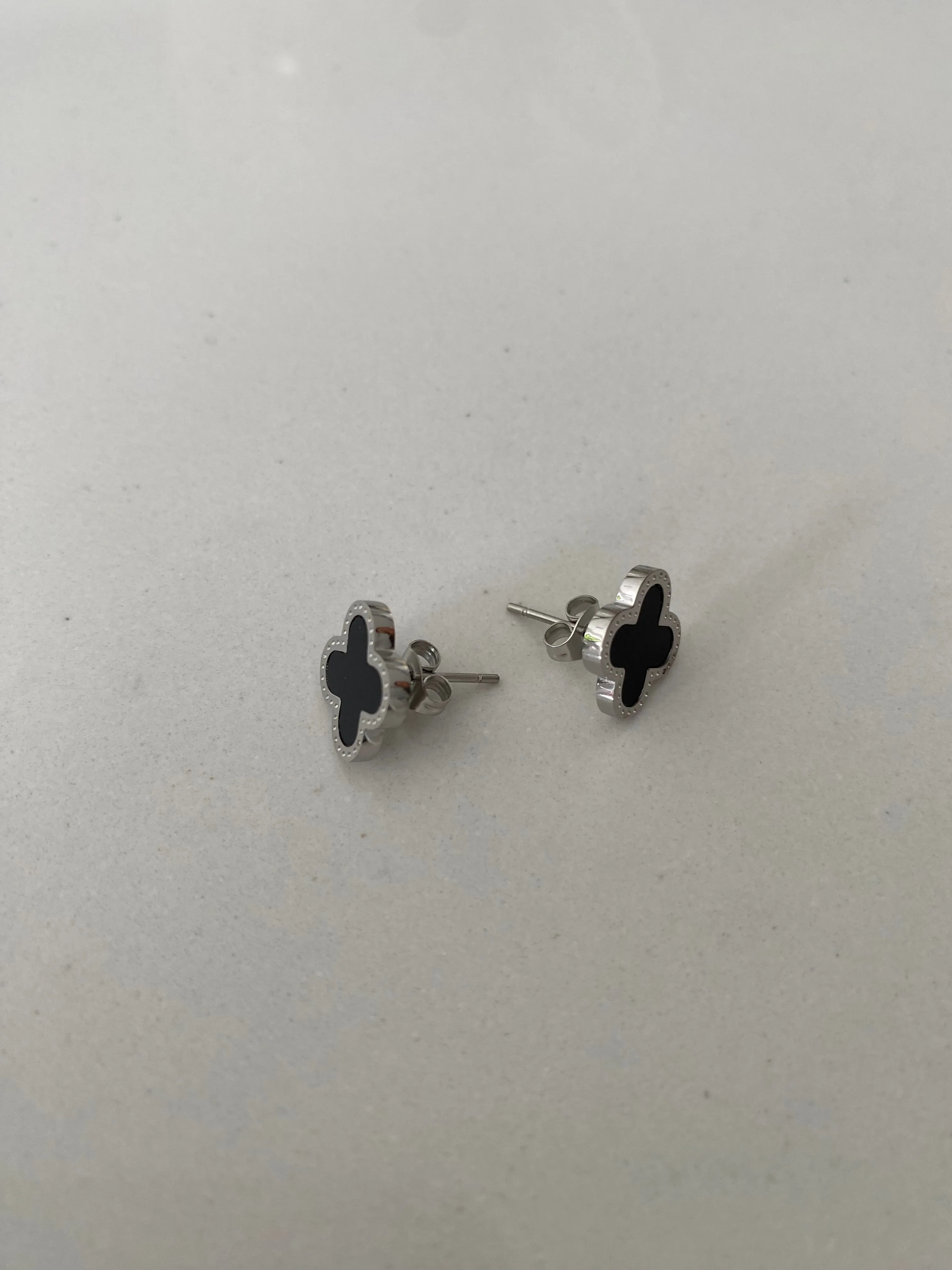 Clover Earrings - Silver & Black