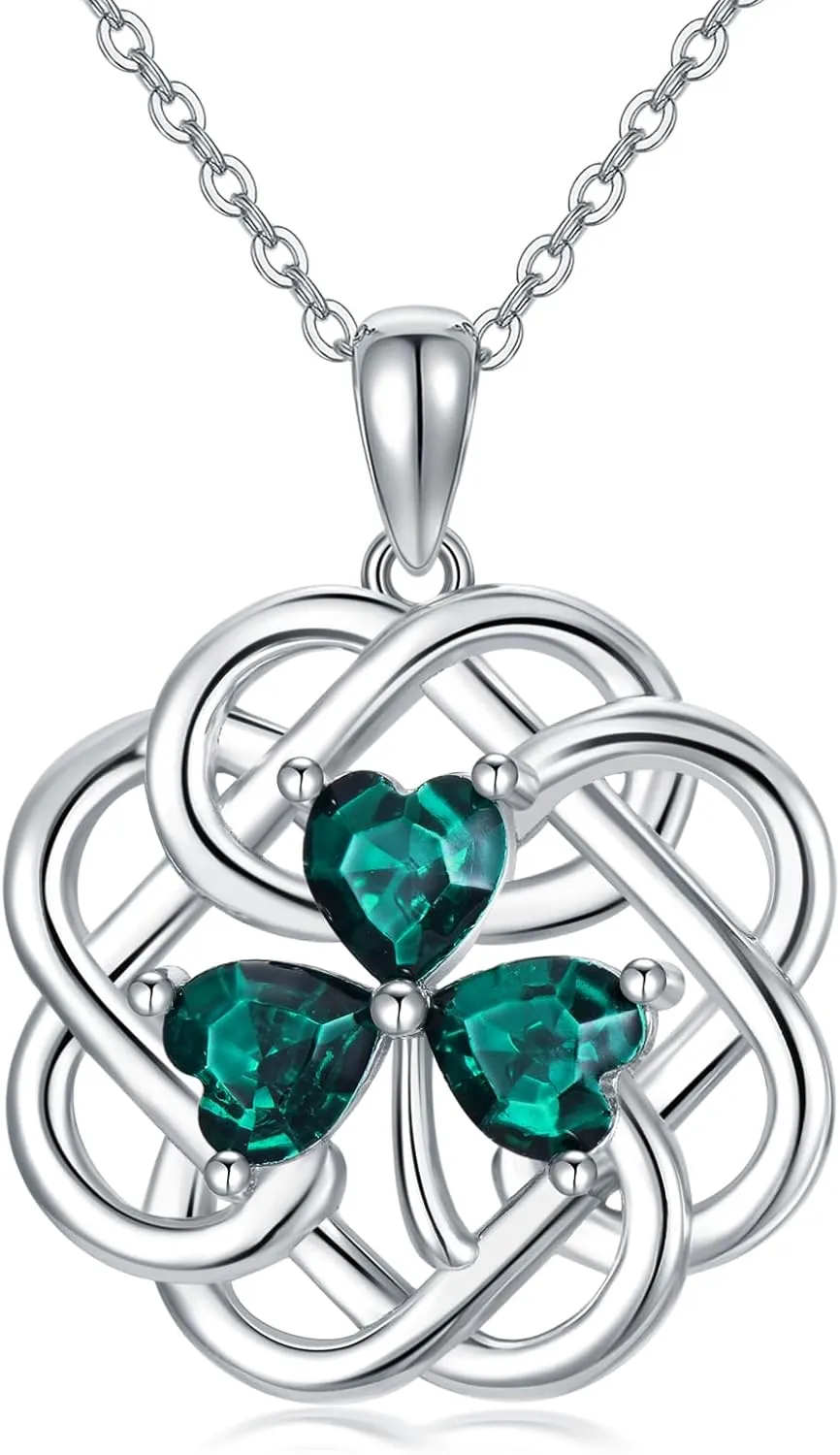 Clover Necklace Sterling Silver Celtic Green Shamrock Pendant Necklaces Irish Jewelry St Patricks Day Gifts for Women
