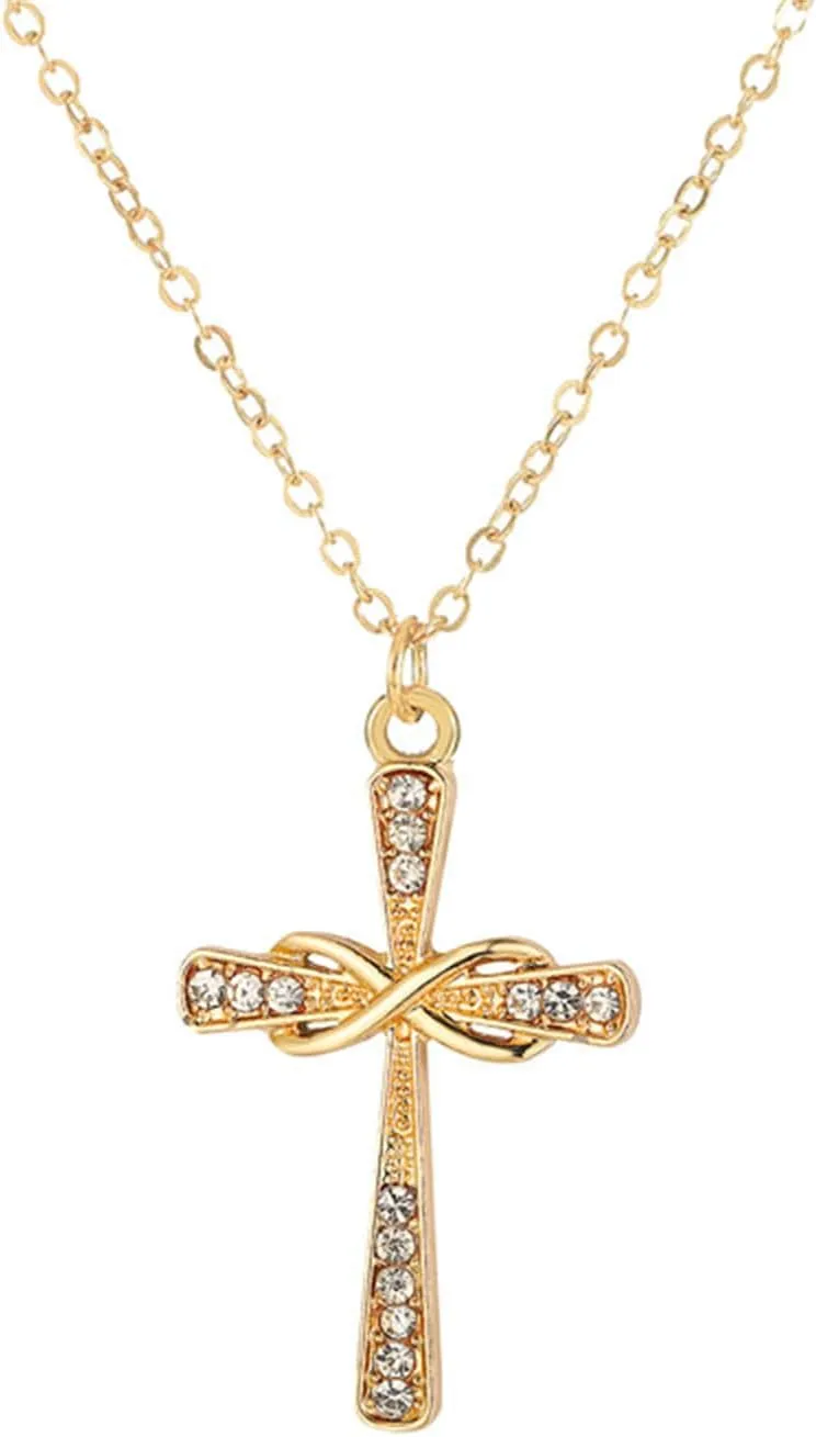 coadipress 14K Gold Plated Cubic Zirconia Cross Necklace for Women Cross Faith Pendant Necklaces Dainty Fashion Cross Necklace Trendy Crucifix Necklace Religious Christian Faith Necklace Jewelry