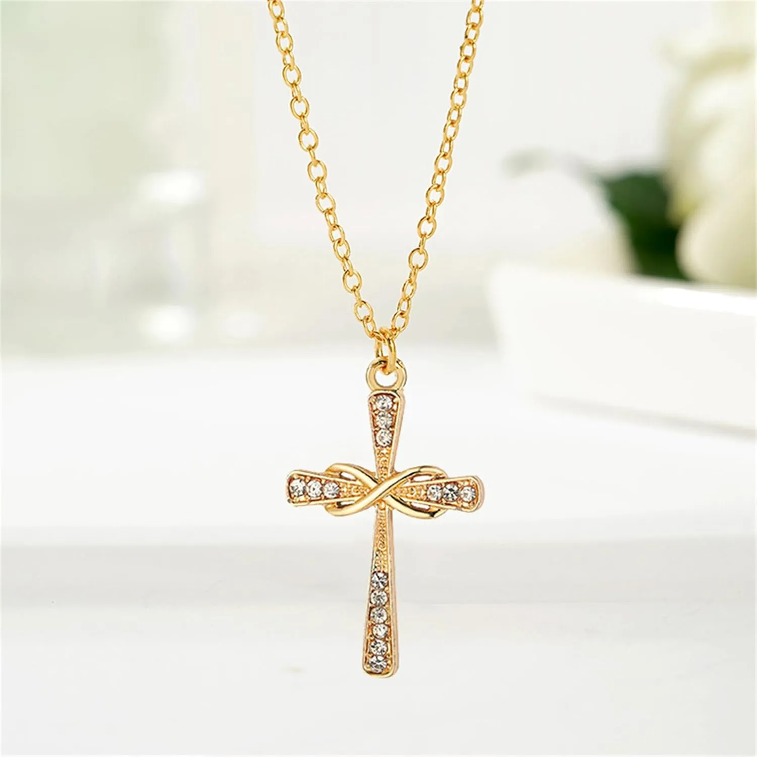 coadipress 14K Gold Plated Cubic Zirconia Cross Necklace for Women Cross Faith Pendant Necklaces Dainty Fashion Cross Necklace Trendy Crucifix Necklace Religious Christian Faith Necklace Jewelry
