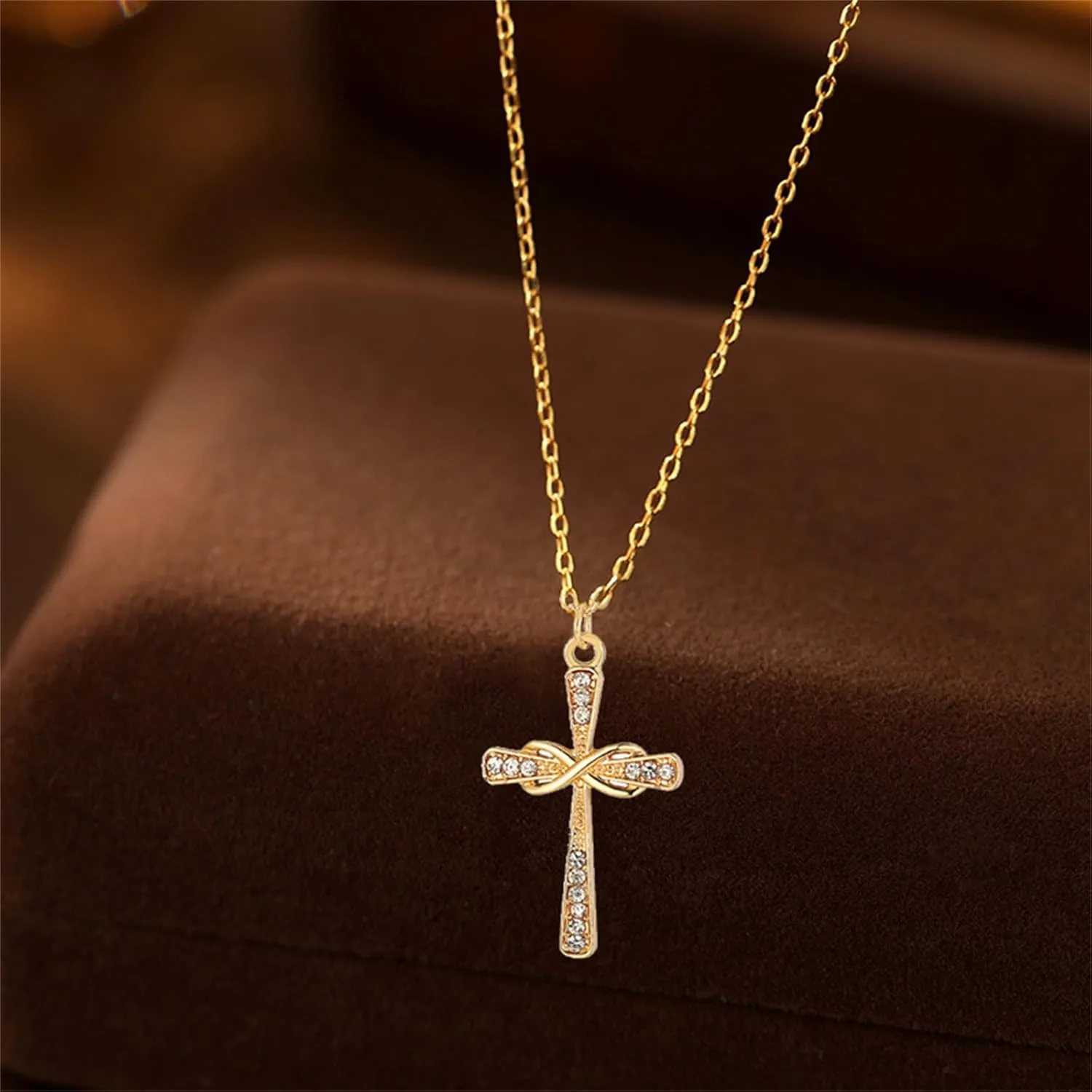 coadipress 14K Gold Plated Cubic Zirconia Cross Necklace for Women Cross Faith Pendant Necklaces Dainty Fashion Cross Necklace Trendy Crucifix Necklace Religious Christian Faith Necklace Jewelry