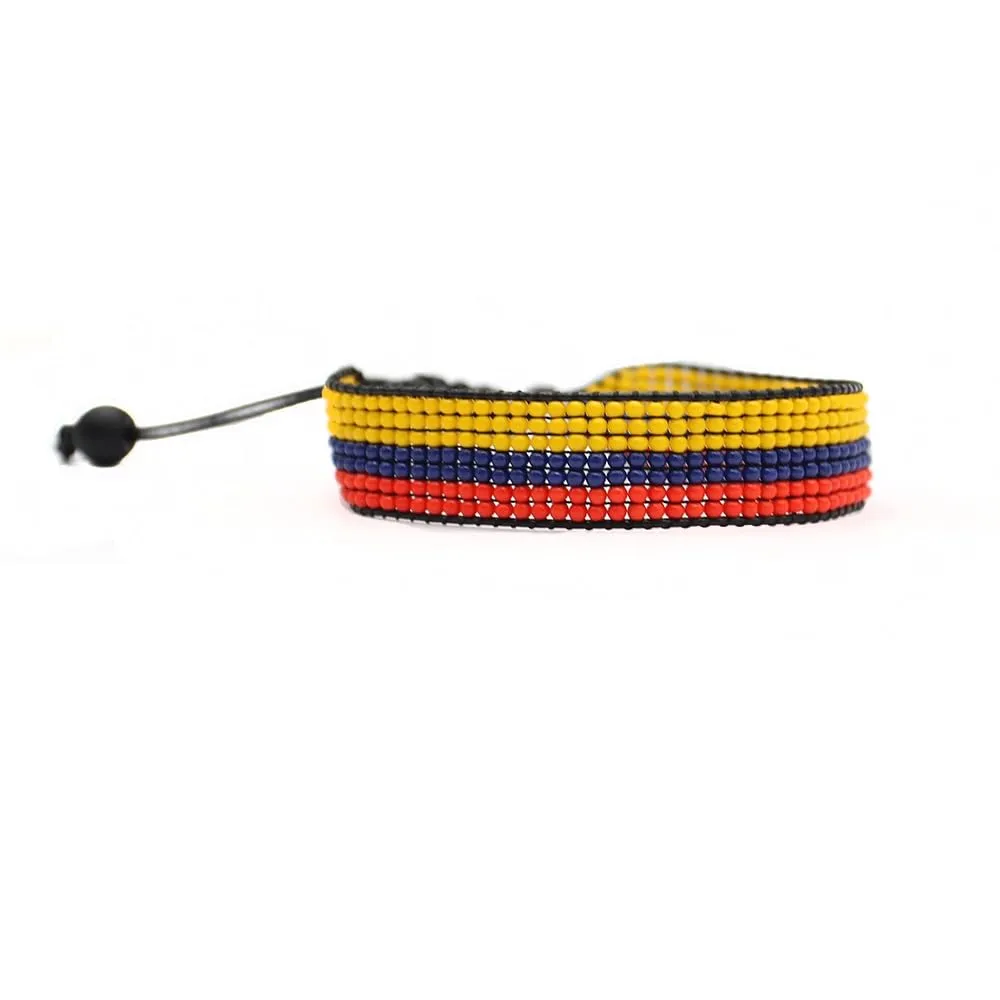 Colombia Flag Bracelet: Handmade Bracelet,Adjustable Beaded Boho-Style Rope Bangle with Patriotic Design