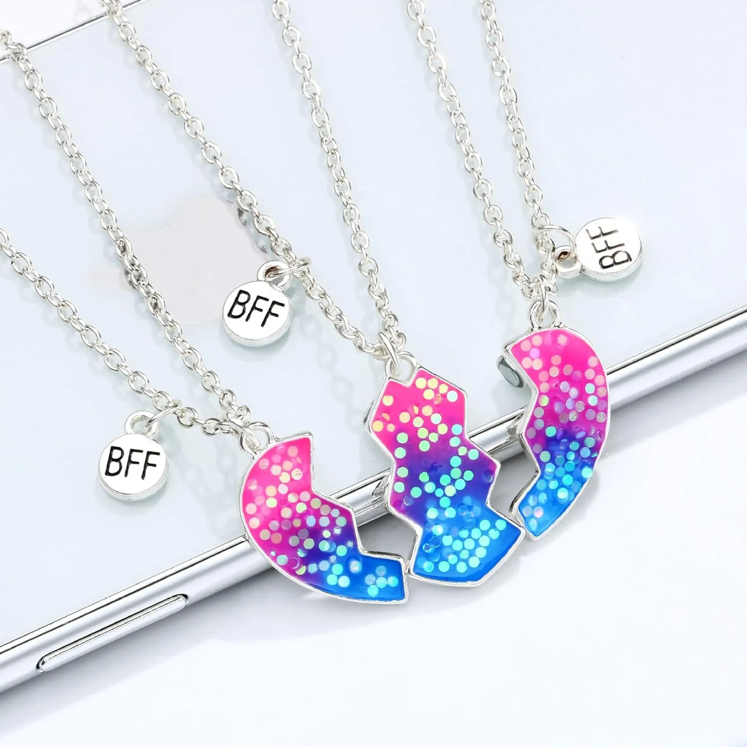 COLORFUL BLING 2-3PCS Half Split Heart BFF Necklace Cute Avocado Cat Matching Pendant Necklace Sisters by Heart Friendship Jewelry