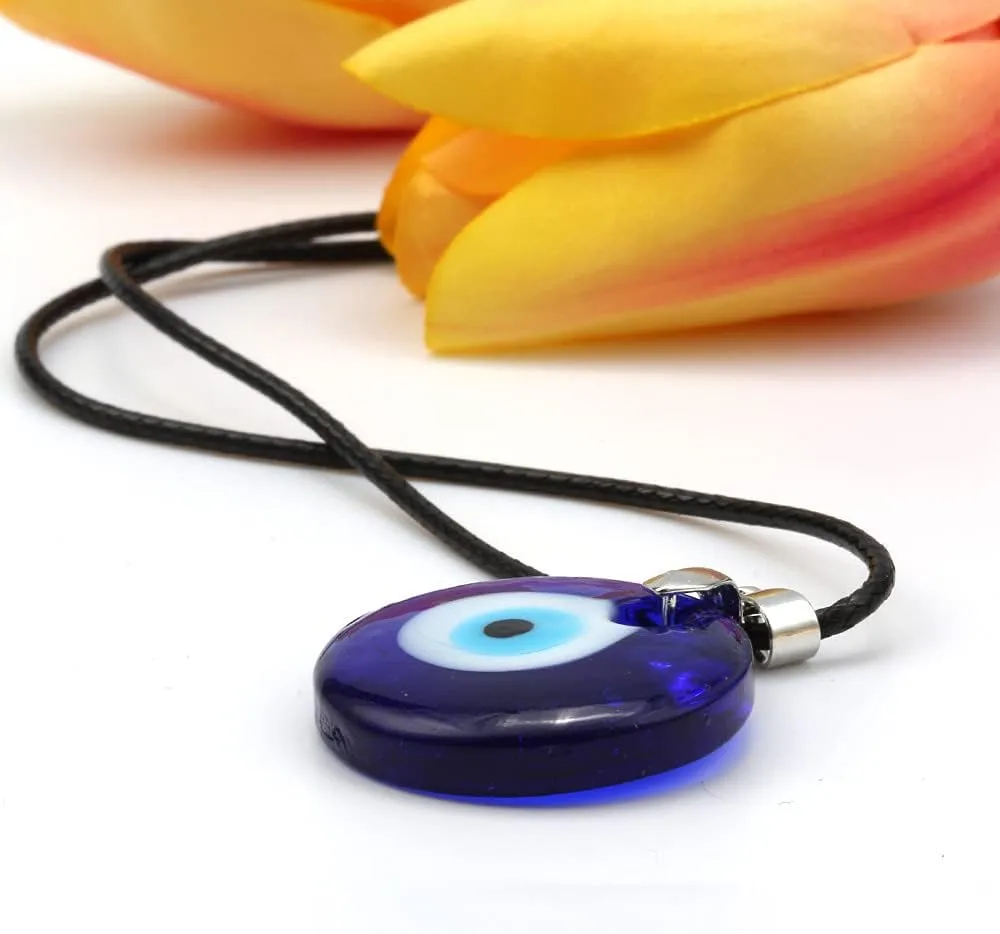 COLORFUL BLING Blue Turkish Glass Evil Eye Pendant Necklace Set Glass Leather Rope Hamsa Hand for Women Men Lucky Protection Wealth Amulet Jewelry