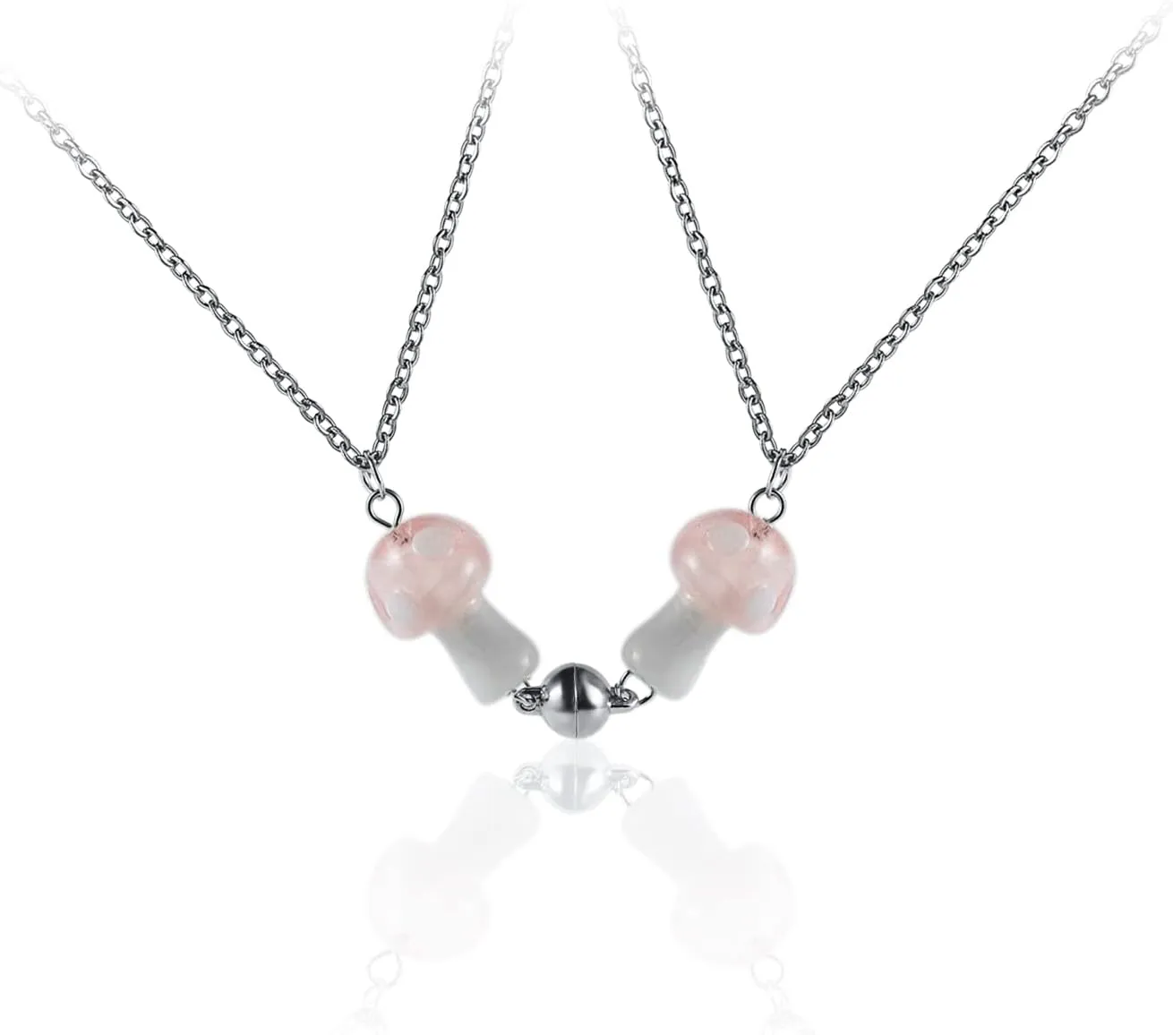 Colorful Fresh Simulation Mushroom Couple Matching Pendant Necklaces for Women Lover Best Friends Besttie BFF Friendship 3D Food Vegetables Jewelry