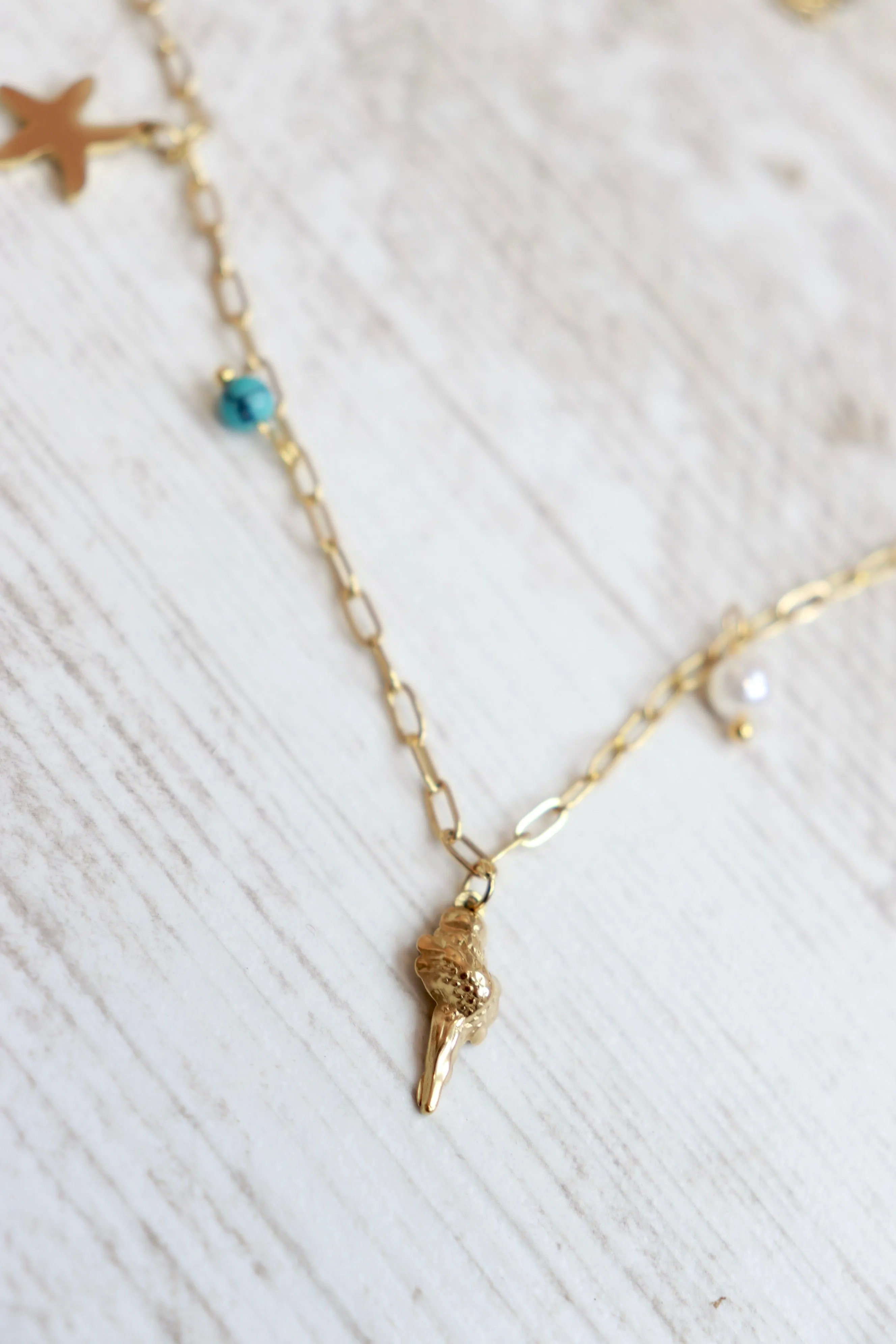 Conch shell charm necklace