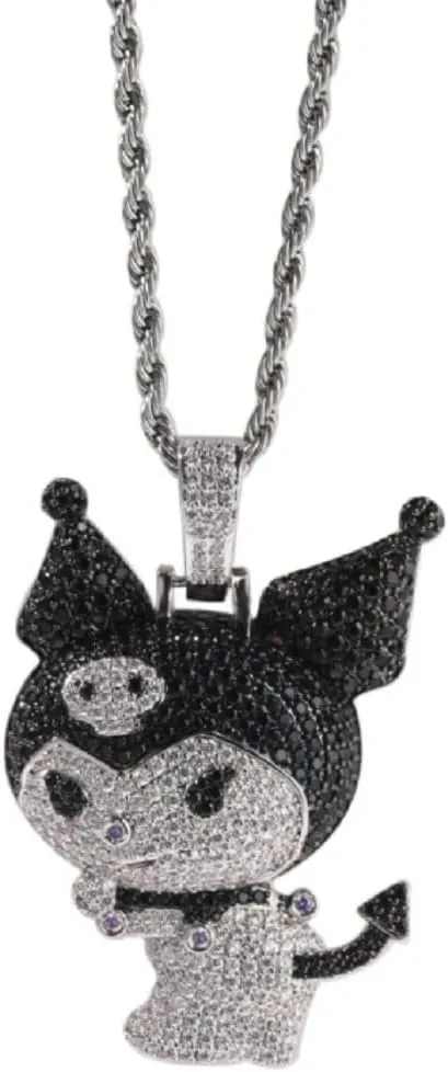 Cool Bling Style 24-inch Rope Chain Iced-Out Black and White Anime Kawaii Pendant Necklace