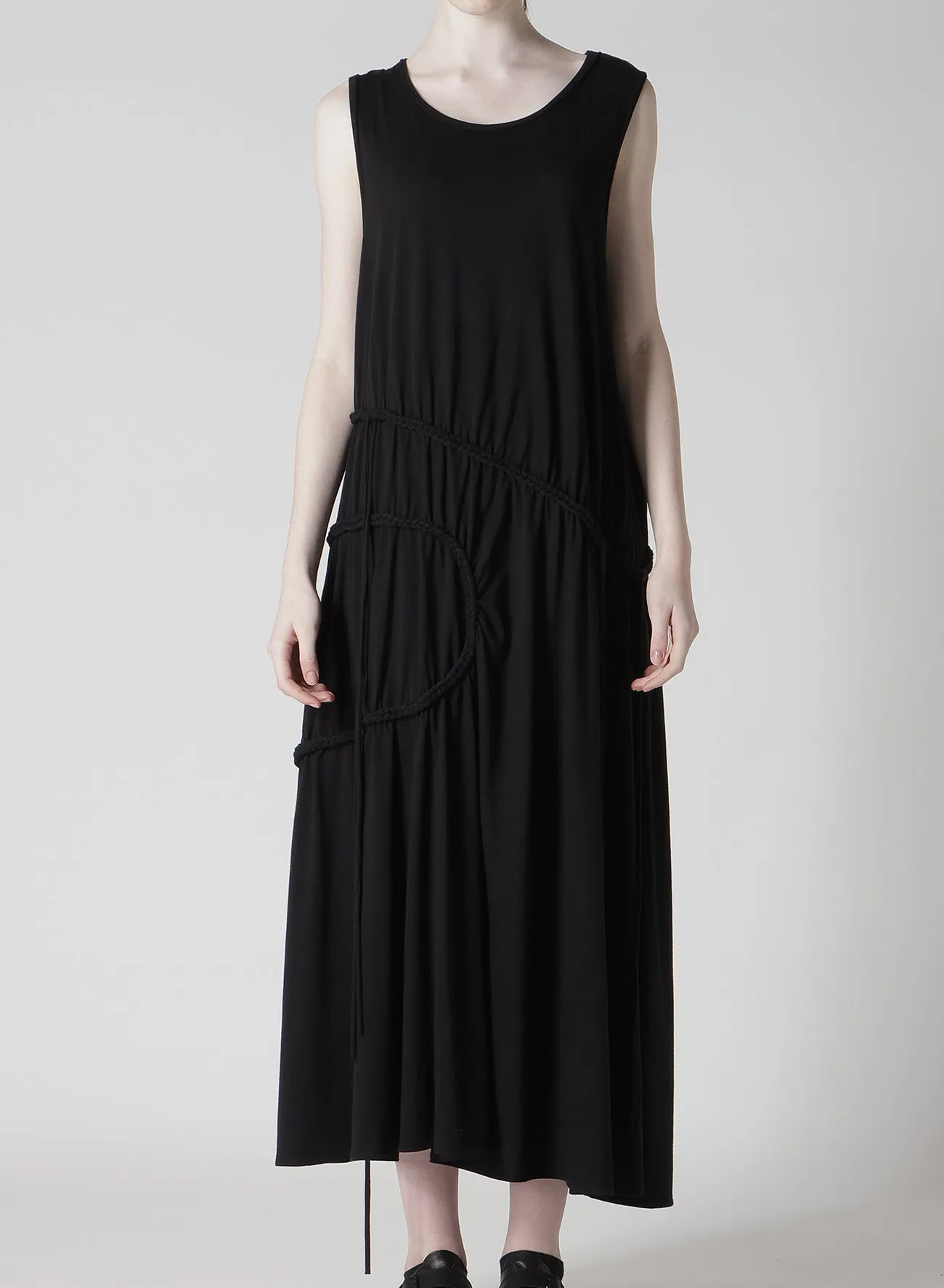 COTTON JERSEY CHAIN STITCH SLEEVELESS DRESS
