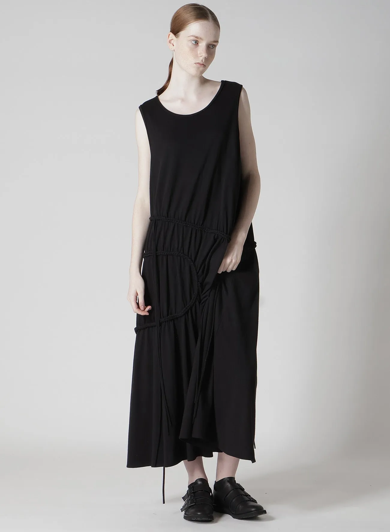 COTTON JERSEY CHAIN STITCH SLEEVELESS DRESS