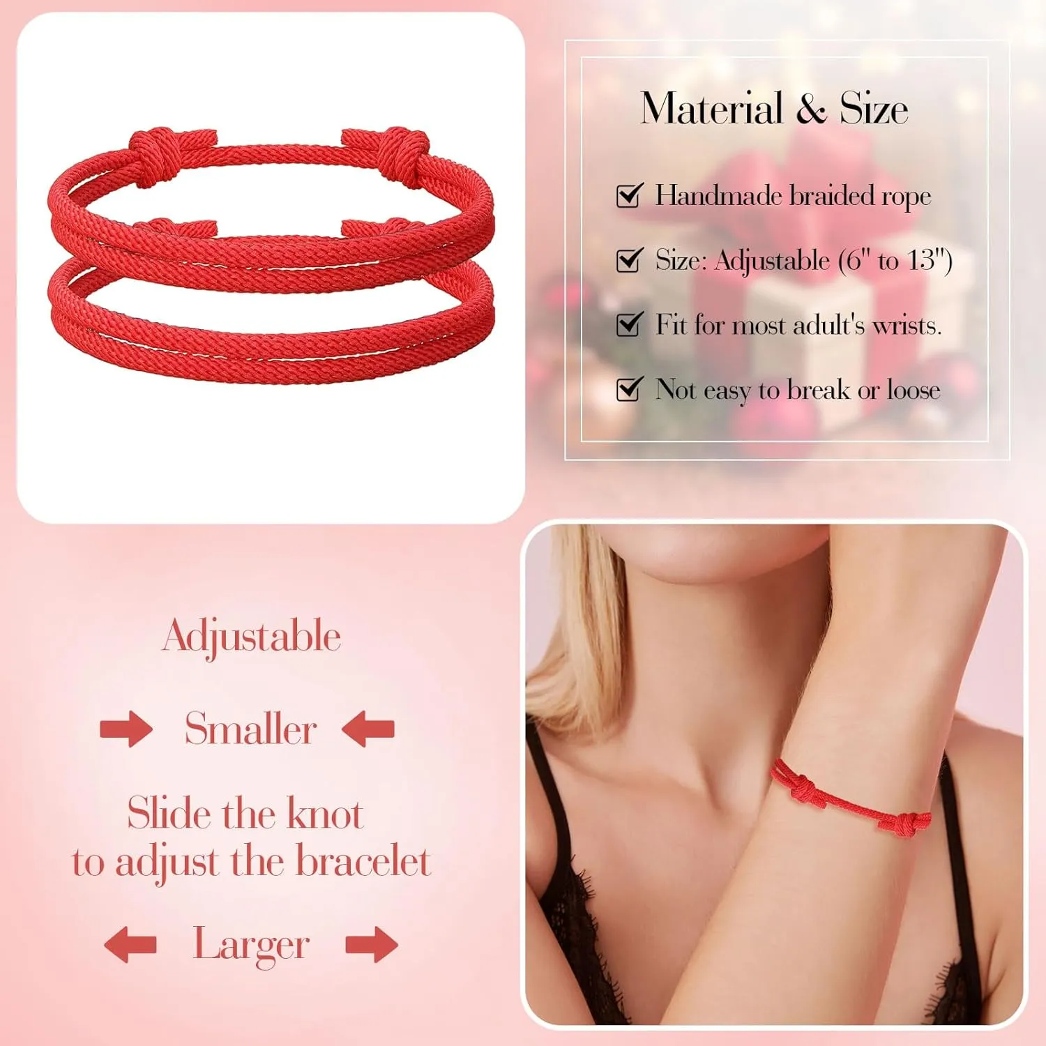 Couples Bracelets Boyfriend Gifts Matching Adjustable Rope Bracelet for Couples, Anniversary Birthday Christmas Gift for Him and Her