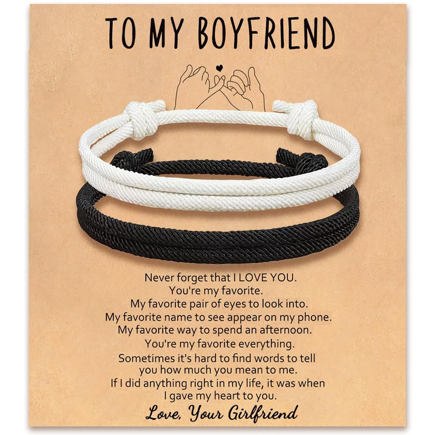 Couples Bracelets Boyfriend Gifts Matching Adjustable Rope Bracelet for Couples, Anniversary Birthday Christmas Gift for Him and Her