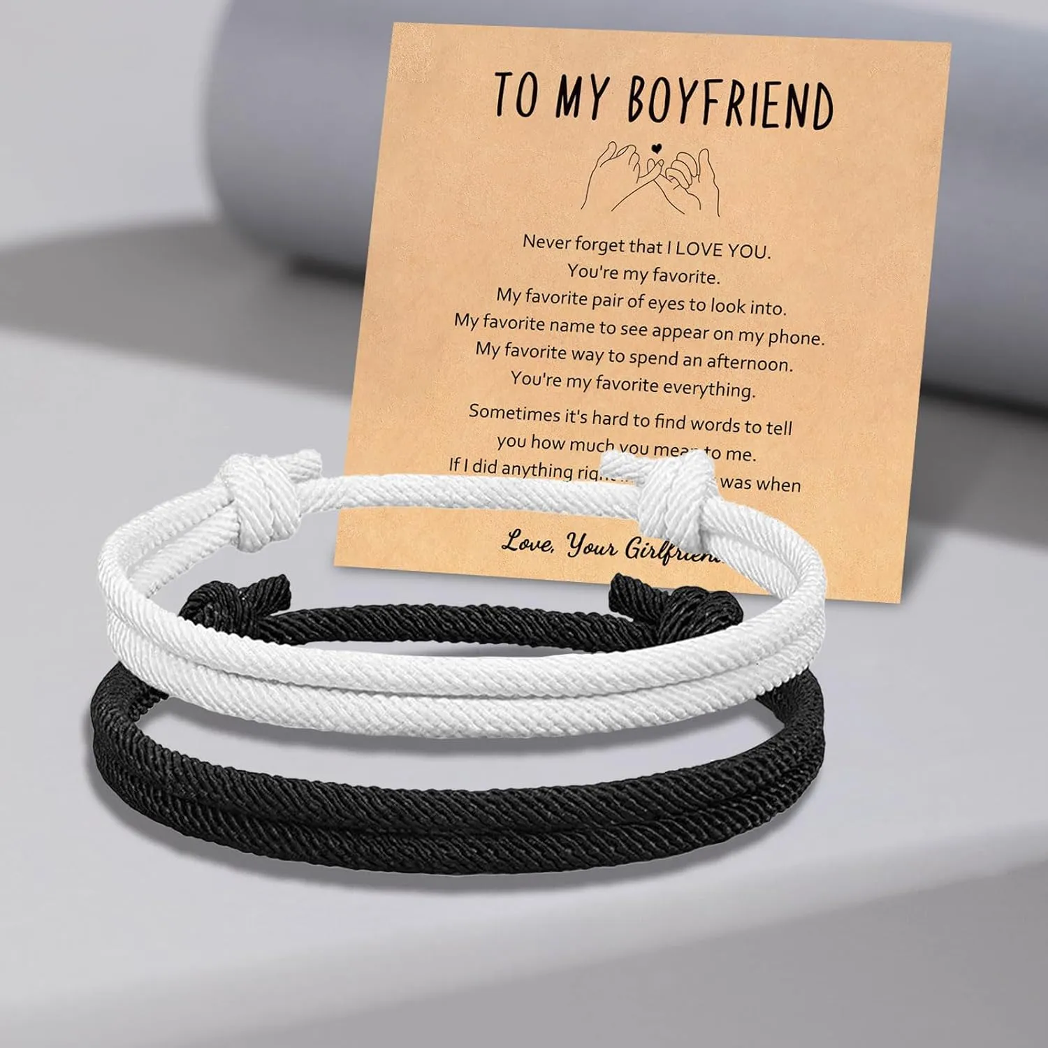 Couples Bracelets Boyfriend Gifts Matching Adjustable Rope Bracelet for Couples, Anniversary Birthday Christmas Gift for Him and Her