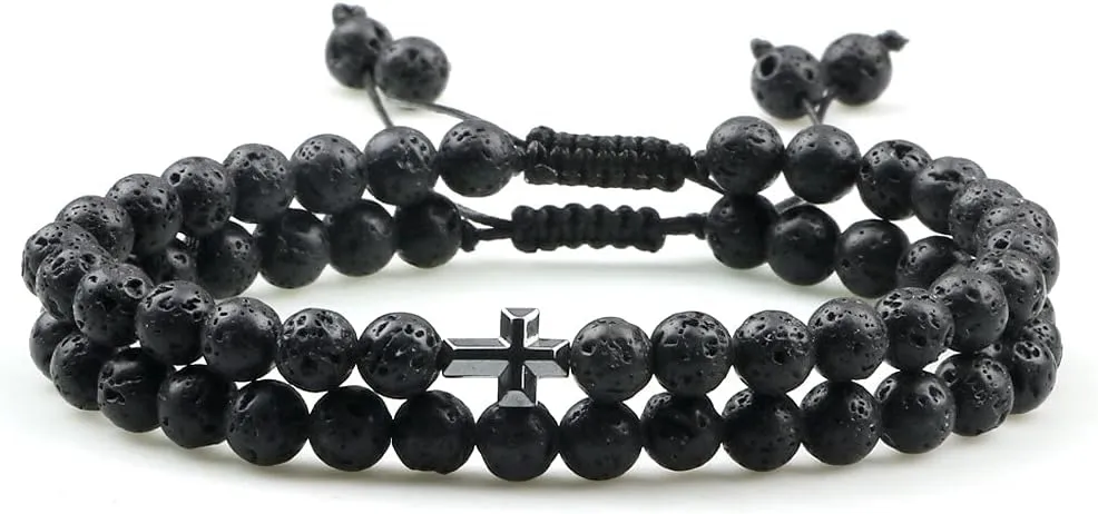 Couples Distance Beads Bracelet Fashion Hematite Cross Tiger Eye Stone Bracelets Handmade Yoga Prayer Jewelry 7652G (3)