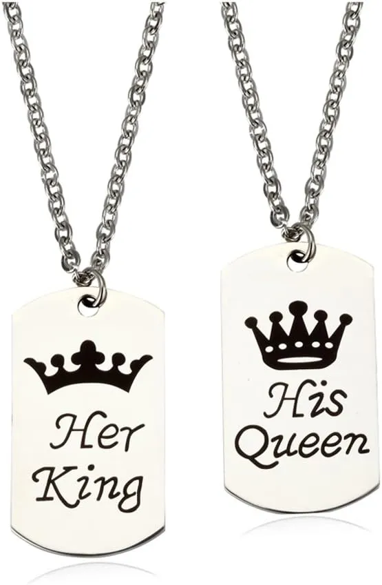Couples Necklace Stainless Steel couples Necklace for Women Men King & Queen Relationship K & Q Matching Necklaces Puzzle Pendant