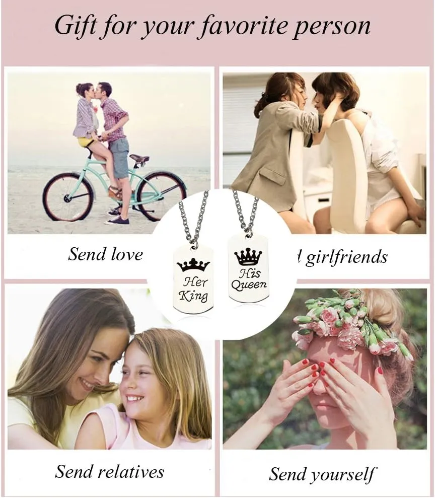 Couples Necklace Stainless Steel couples Necklace for Women Men King & Queen Relationship K & Q Matching Necklaces Puzzle Pendant