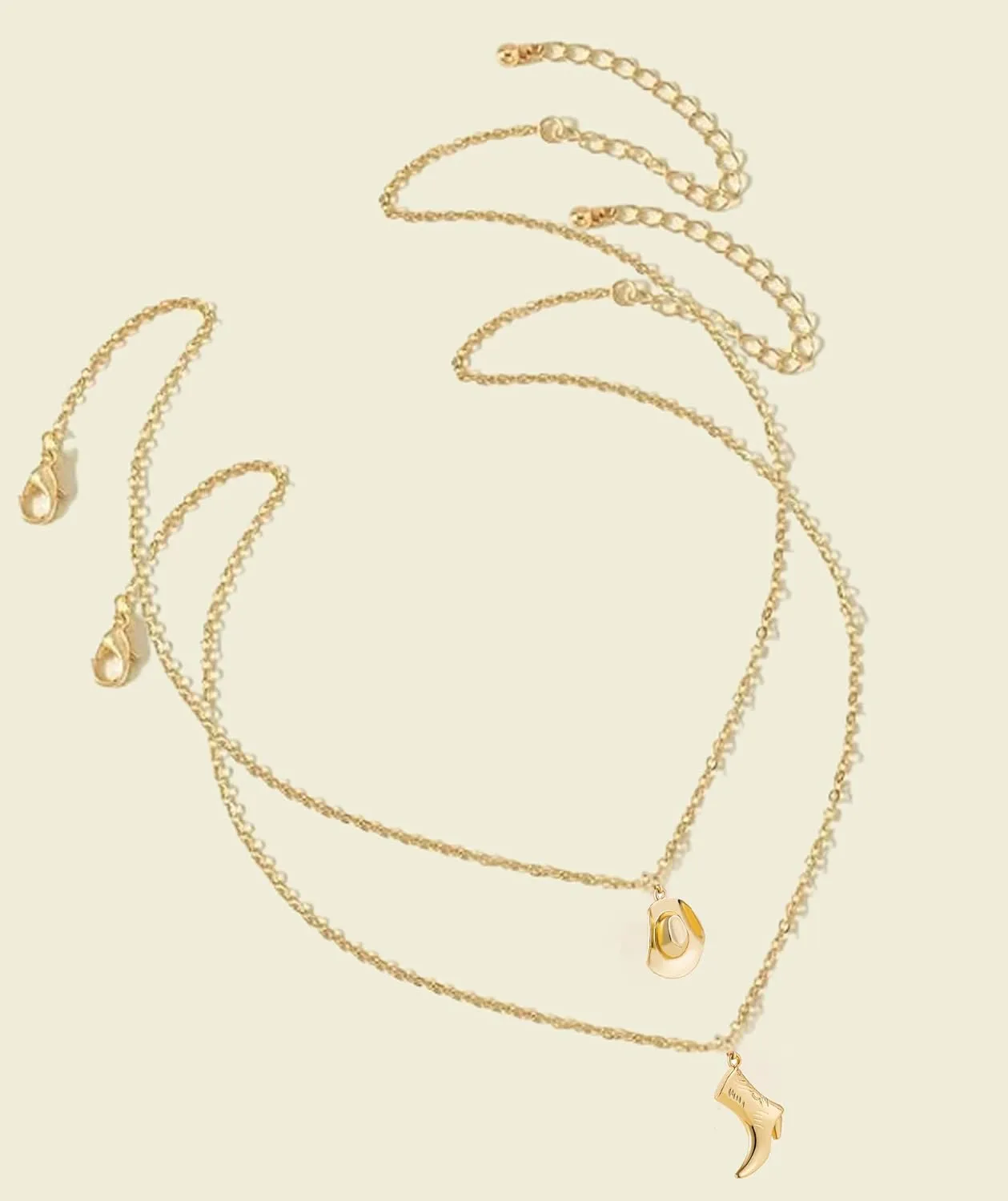 Cowboy Hat Boot Pendant Necklace for Women Layer Dainty Western Cowgirl Hat Boots Chain Gold Charm Necklace Shell Necklaces Summer Seashell Beach Surfer Jewelry Gift