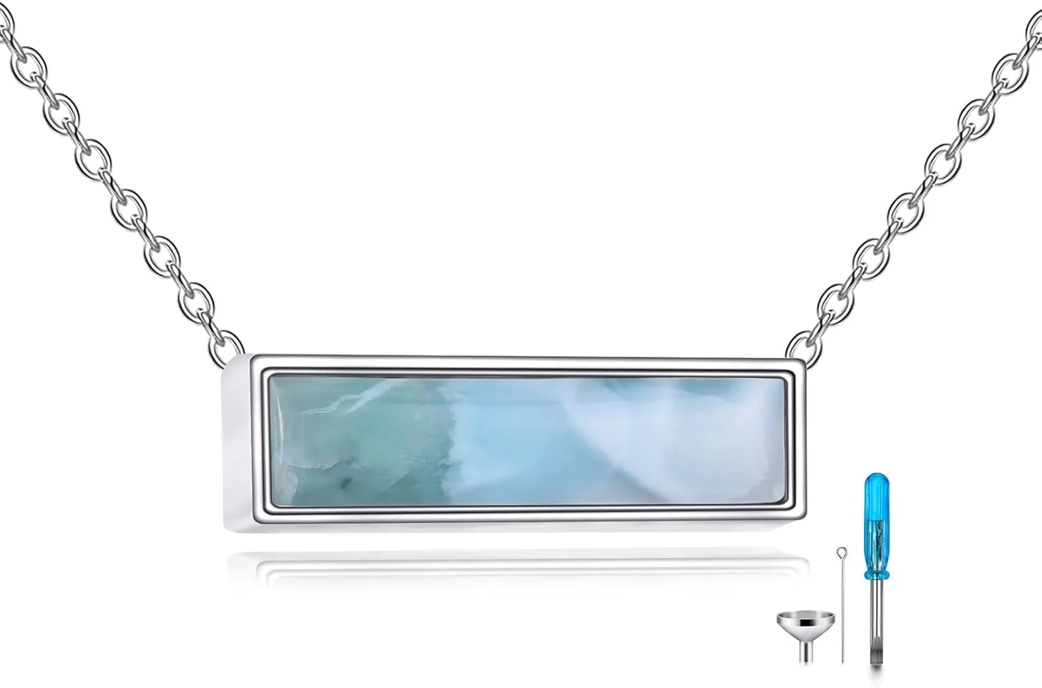 CRMAD Bar Larimar/Turquoise/Moonstone Urn Necklace Sterling Sliver Cremation Jewelry Urn Necklaces for Ashes for Women