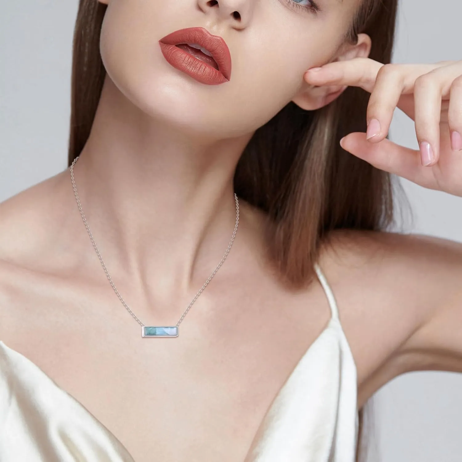 CRMAD Bar Larimar/Turquoise/Moonstone Urn Necklace Sterling Sliver Cremation Jewelry Urn Necklaces for Ashes for Women