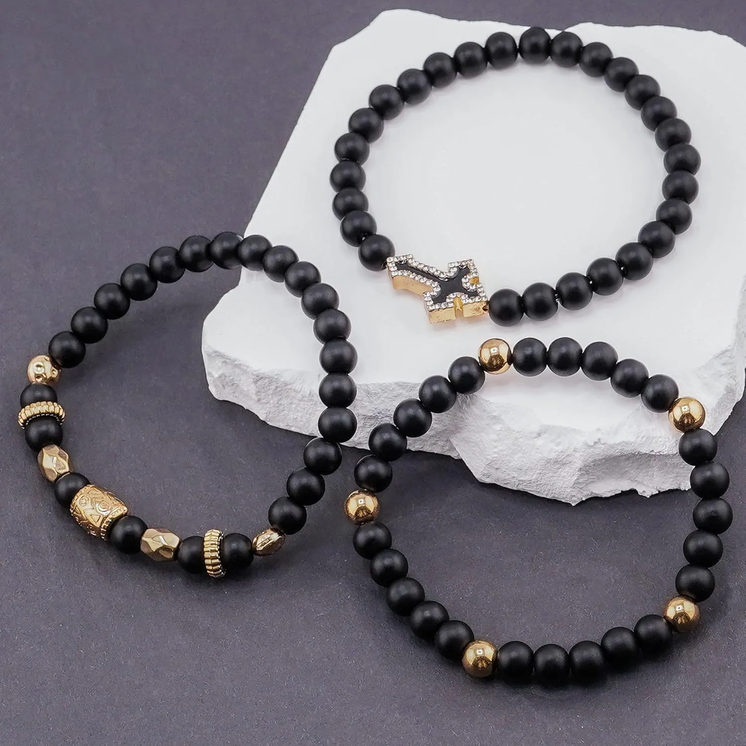 Cross Bracelet 6 mm Natural Stretch Adjustable Beaded Bracelets for Men