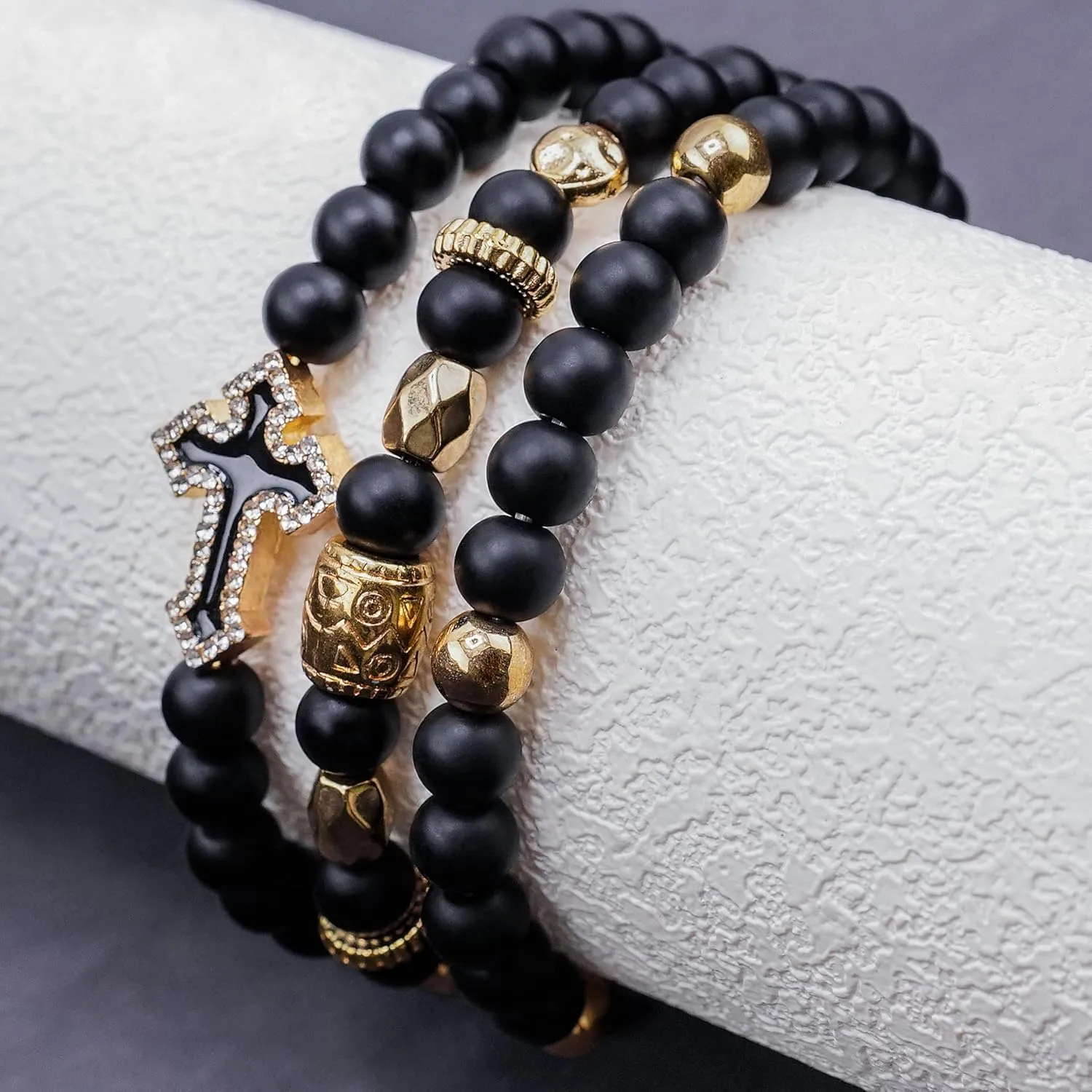 Cross Bracelet 6 mm Natural Stretch Adjustable Beaded Bracelets for Men