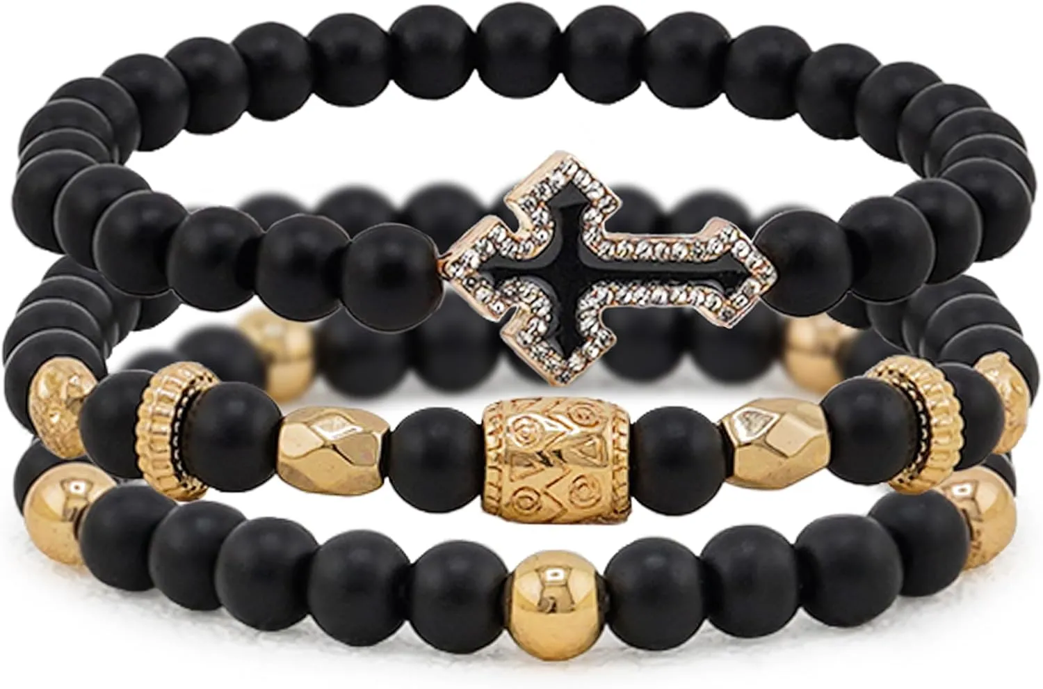 Cross Bracelet 6 mm Natural Stretch Adjustable Beaded Bracelets for Men