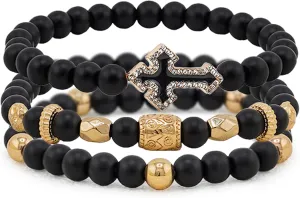 Cross Bracelet 6 mm Natural Stretch Adjustable Beaded Bracelets for Men