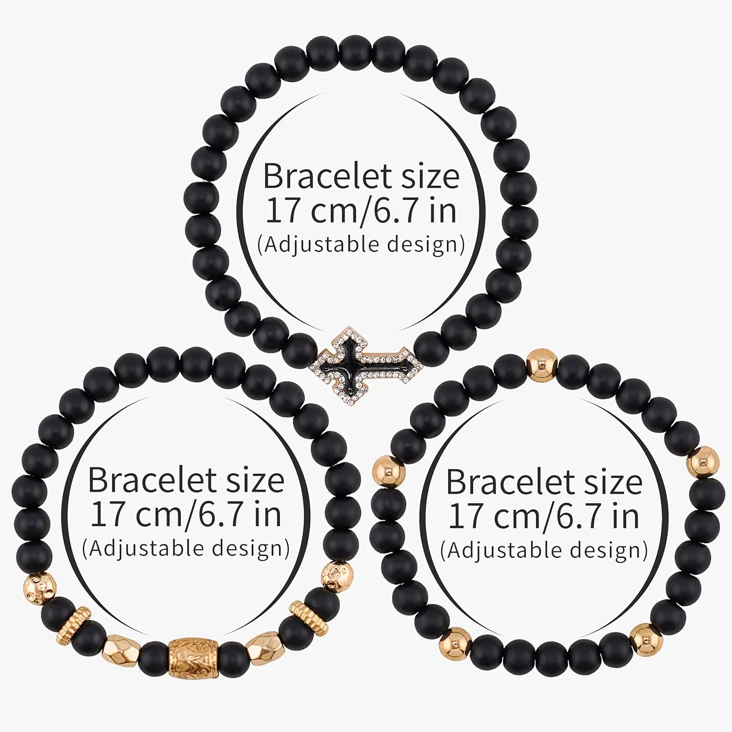 Cross Bracelet 6 mm Natural Stretch Adjustable Beaded Bracelets for Men