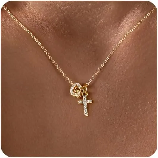Cross Necklace for Women - 14K Gold Plated Cubic Zirconia Cross Pendant Necklace Faith Necklaces Baptism/christian gifts