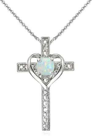 Cross Necklace for Women, Birthstone Necklace, Genuine or Synthetic Gemstone Necklace, Cross Pendant, Heart Cross, Necklaces for Women, Sterling Silver Necklace or Gold Flash Silver Necklace
