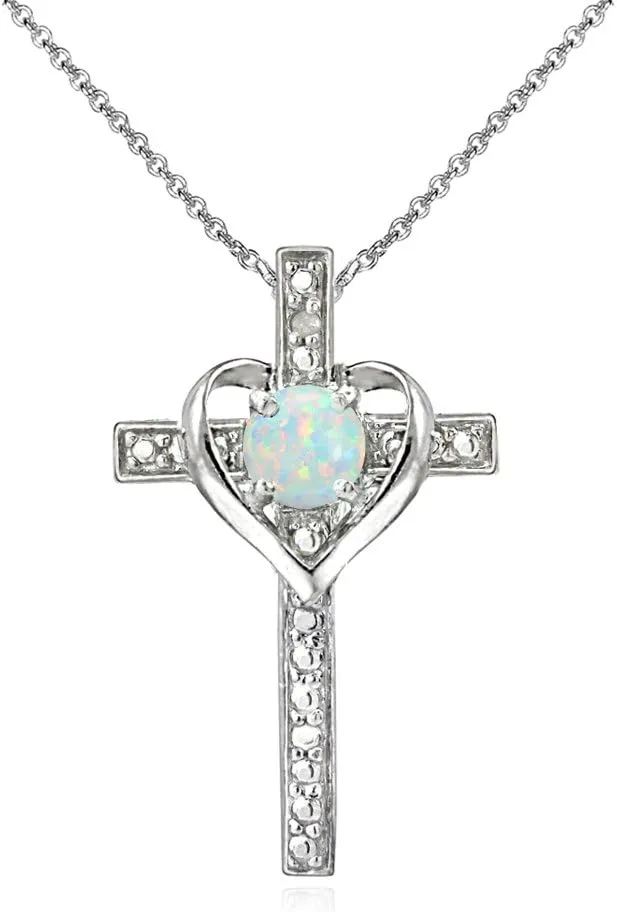 Cross Necklace for Women, Birthstone Necklace, Genuine or Synthetic Gemstone Necklace, Cross Pendant, Heart Cross, Necklaces for Women, Sterling Silver Necklace or Gold Flash Silver Necklace