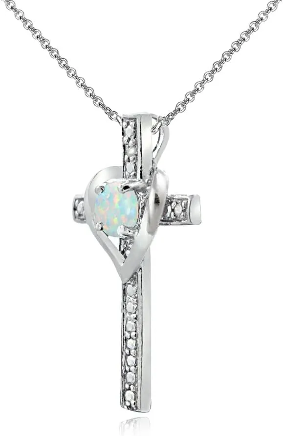 Cross Necklace for Women, Birthstone Necklace, Genuine or Synthetic Gemstone Necklace, Cross Pendant, Heart Cross, Necklaces for Women, Sterling Silver Necklace or Gold Flash Silver Necklace
