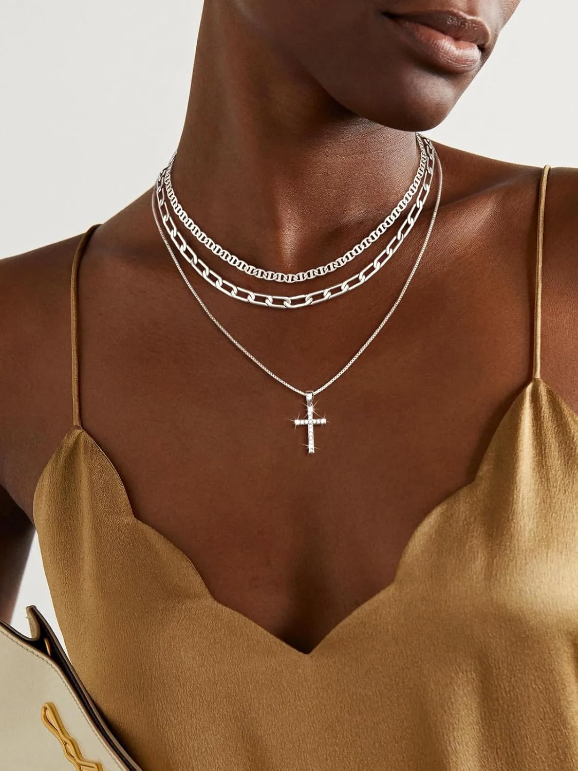 Cross Necklace for Women,14K Gold/Silver Plated Dainty Cross Pendant Layered Necklace Simple Trendy Cute Diamond Cross Charm Chain Jewelry Religious Gifts for Women