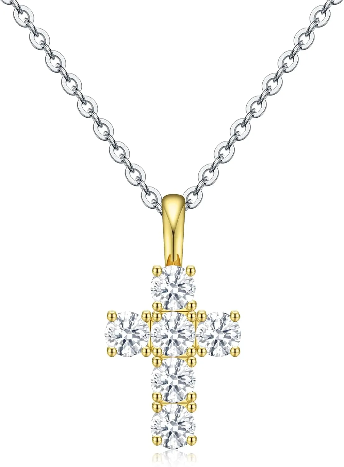 Cross Necklace for Women,18k Gold Plated 2 Tone Dainty Gold Necklace with Silver Chain