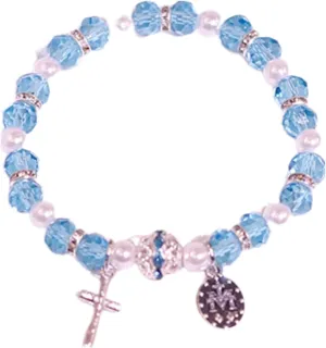 Crystal Cross Beaded Rosary Stretch Bracelets 8mm Beads Catholic Religious Rosary Elastic Bracelets with Crucifix and Medal for Women Men Inspirational Faith Jewelry Gifts