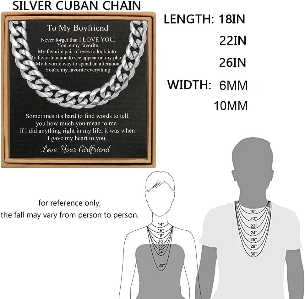    Cuban Link    Boys Stainless Steel Necklaces Valentine's Day Birthday Christmas GIfts for Boyfriend Son Husband Grandson Dad 6MM 10MM Width 18 22 26 Inches Chain Jewelry