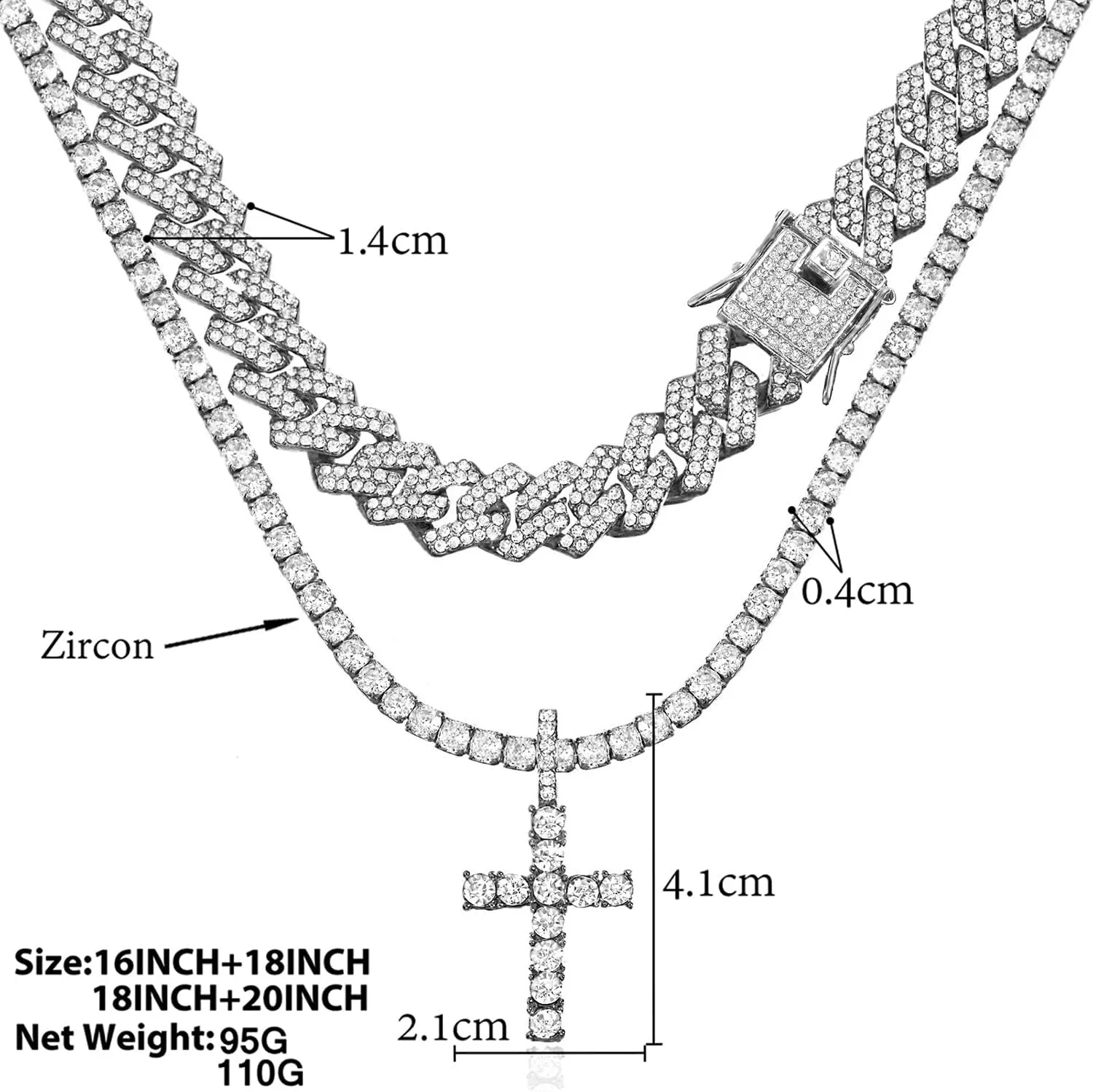Cuban Link Chain for Men Women Cross Necklace for Men women Iced Chain Miami Cuban Link Chain Cross Pendant Diamond Chain for Men Religious Jewelry