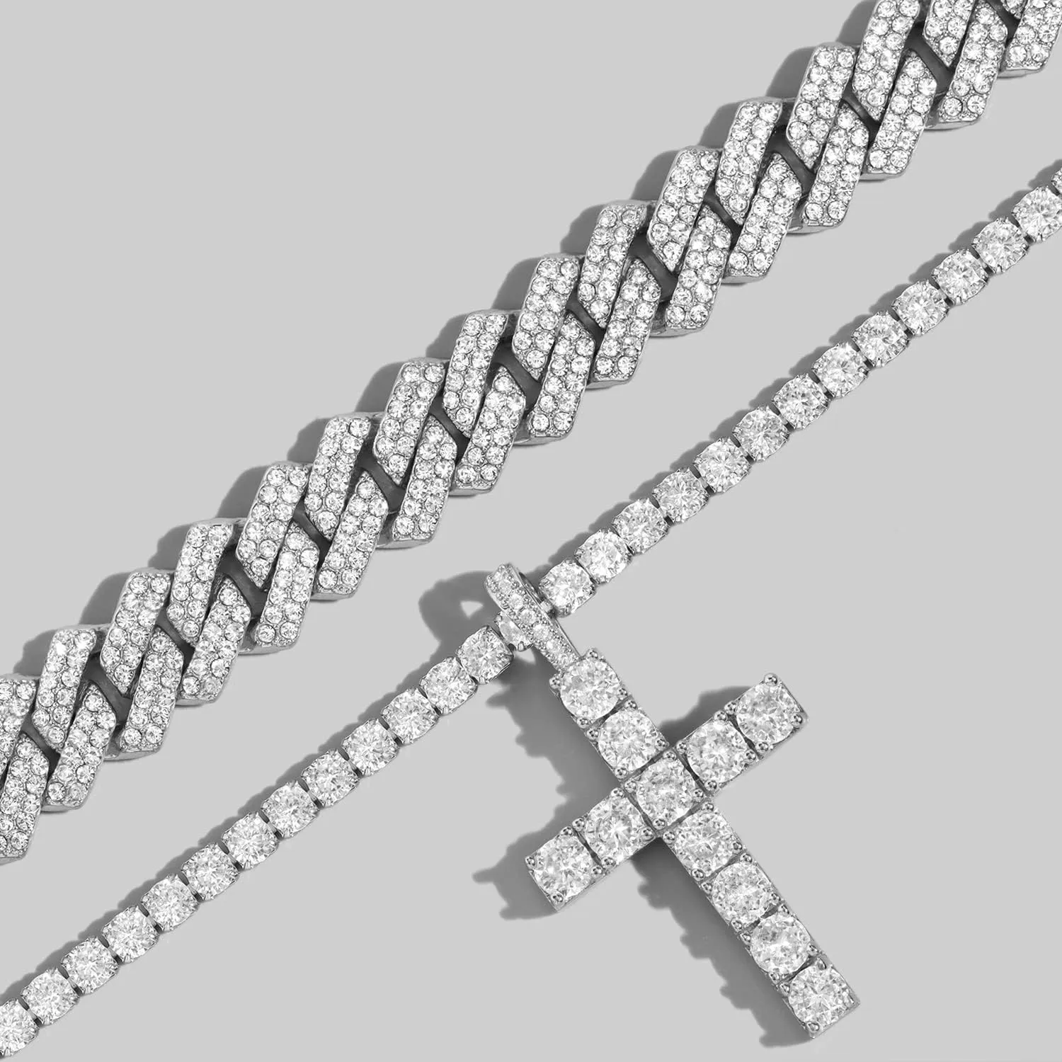 Cuban Link Chain for Men Women Cross Necklace for Men women Iced Chain Miami Cuban Link Chain Cross Pendant Diamond Chain for Men Religious Jewelry