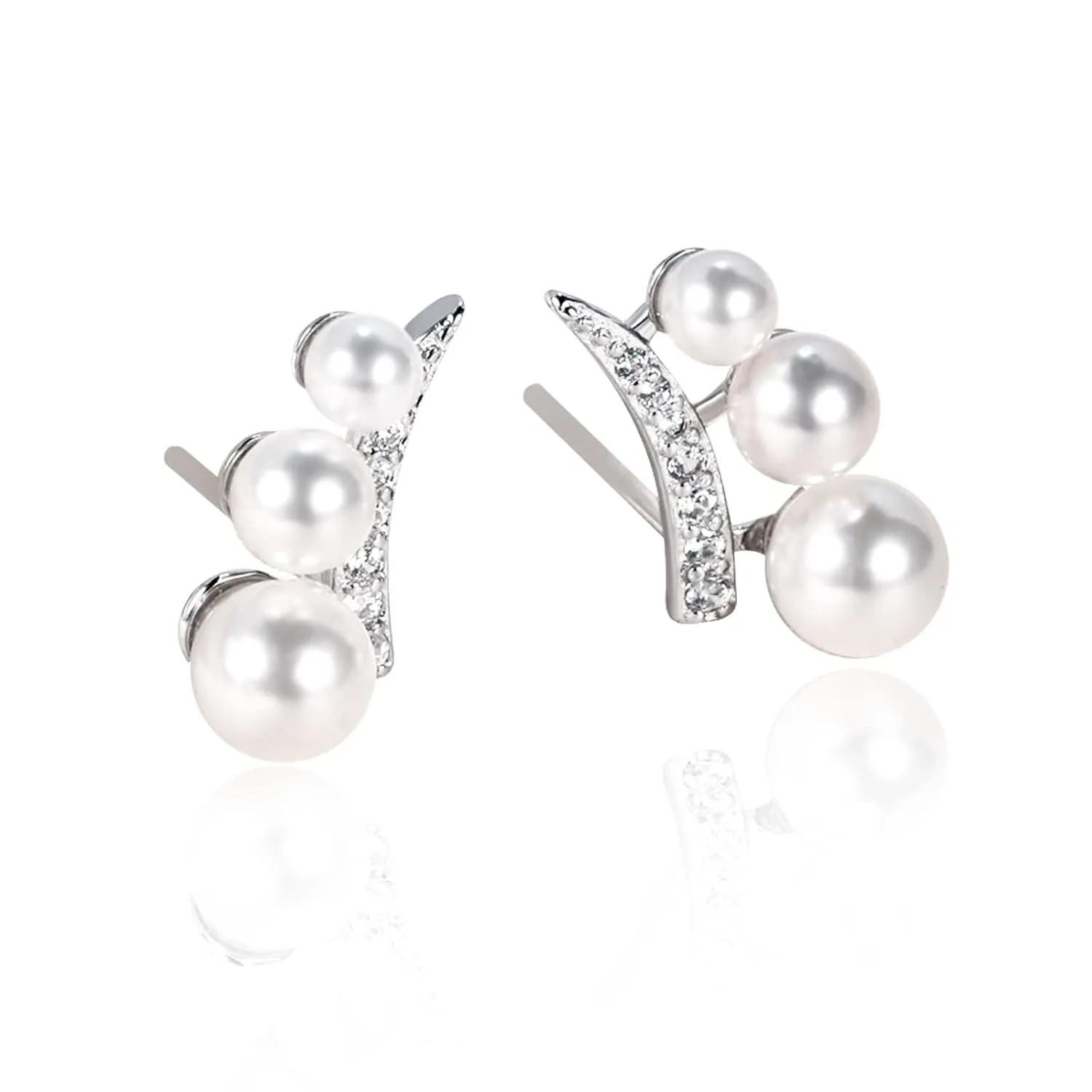 Cultured Pearl Ear Climbers in Sterling Silver Handmade Pearl Stud Earrings Hypoallergenic Jewelry for Women Girl