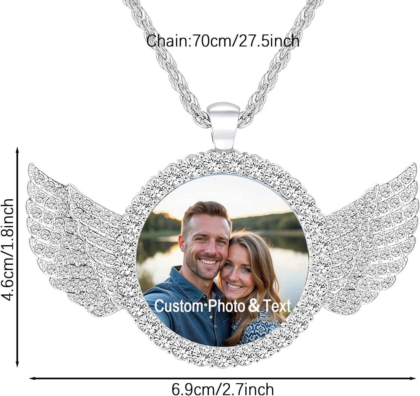 Custom Circle Chain with Wings, Personalized Memory Necklaces with Picture, Customized Angel Wings Round Chain, Gifts for Men Women