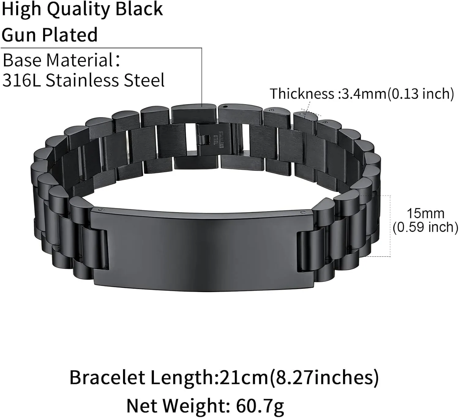 Customize Personlized Elegant Black Stainless Steel Adjustable Link Biker Bracelet for Dad Husband