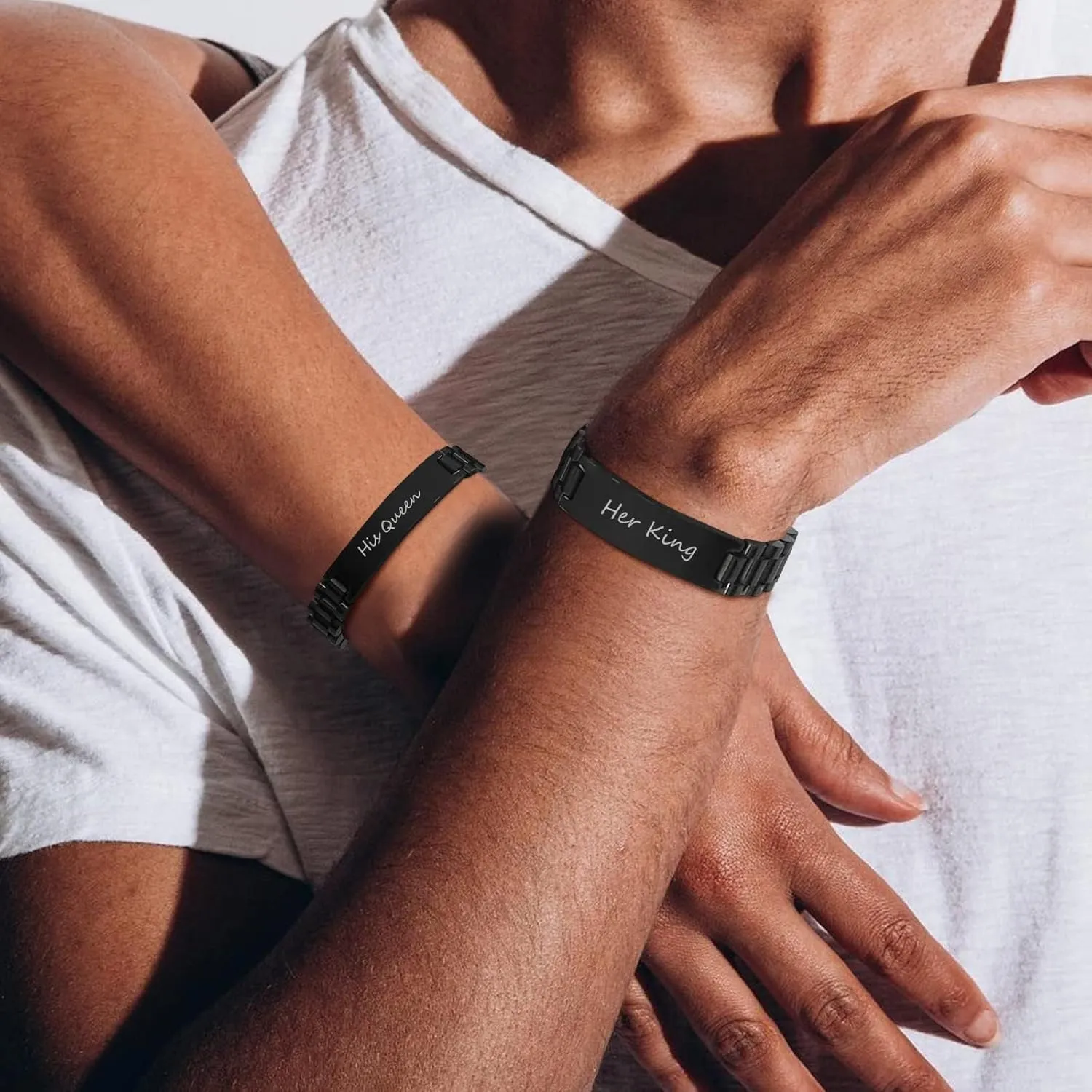 Customize Personlized Elegant Black Stainless Steel Adjustable Link Biker Bracelet for Dad Husband